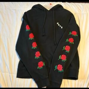 Obey Black Hoodie with Red Rose Embroidery